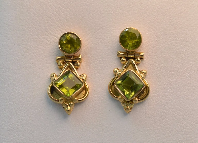 Ladies Earrings with Silver Glow-18K yellow gold handmade Peridot earrings