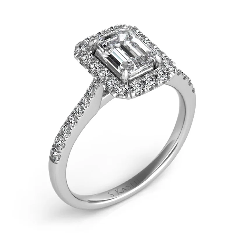 Ladies Engagement Rings with Jeremejevite Shine-14k White Gold Diamond Engagement Ring for Emerald Cut Center Diamond