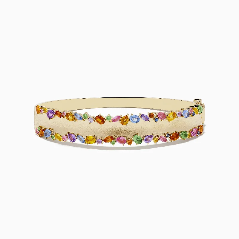 Ladies sleek wrap bracelets -Watercolor 14k Yellow Gold Multi Sapphire Bangle