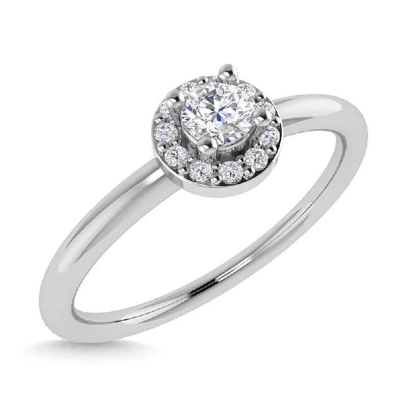 Ladies Rings with Crescent Glow-14K White Gold Diamond 1/6 CTW Round Cut Halo Promise Ring