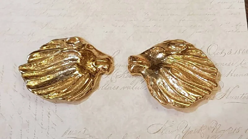 Ladies Earrings with Square Spark-Vintage YSL Yves Saint Laurent Earrings Large Gold Lions