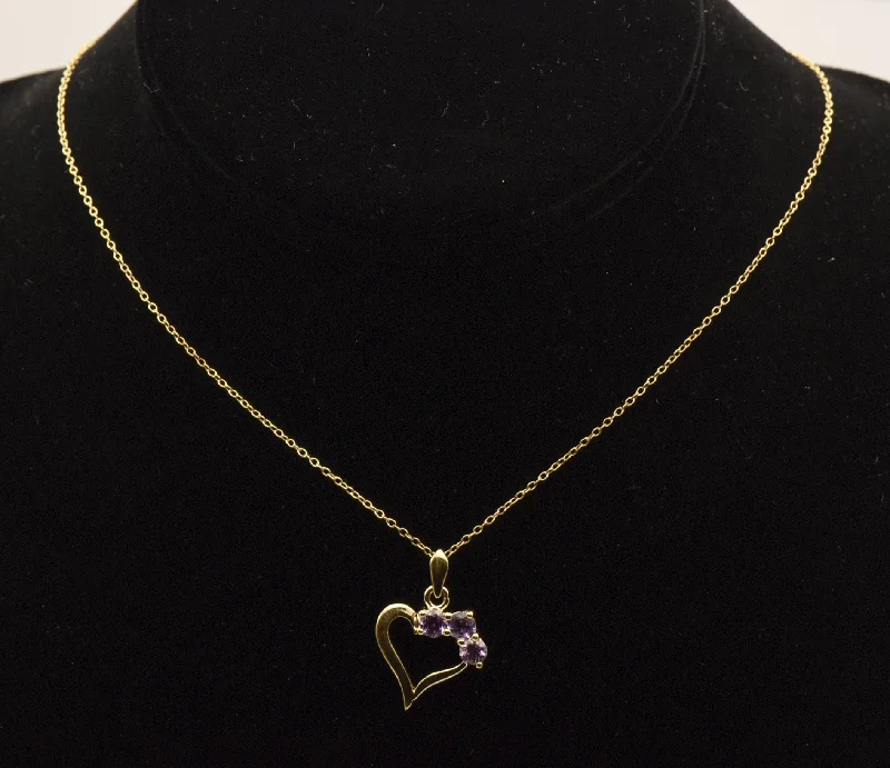 Rich lapis necklaces -Vintage Amethyst Vermeil Heart Pendant on Vermeil Chain Necklace - 18"