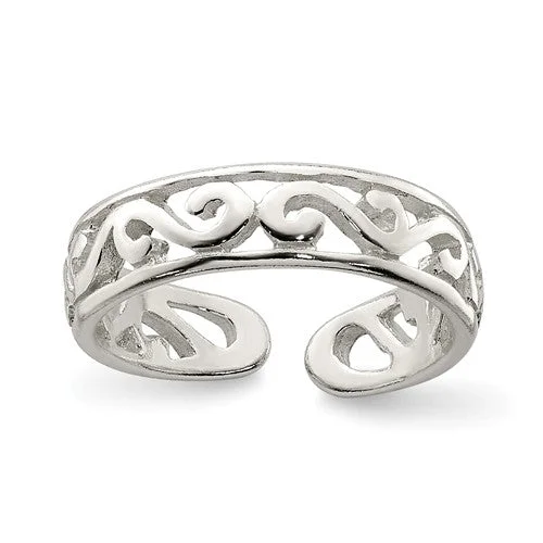 Ladies Rings with Sea Beryl-Sterling Silver 4mm Scroll Toe Ring