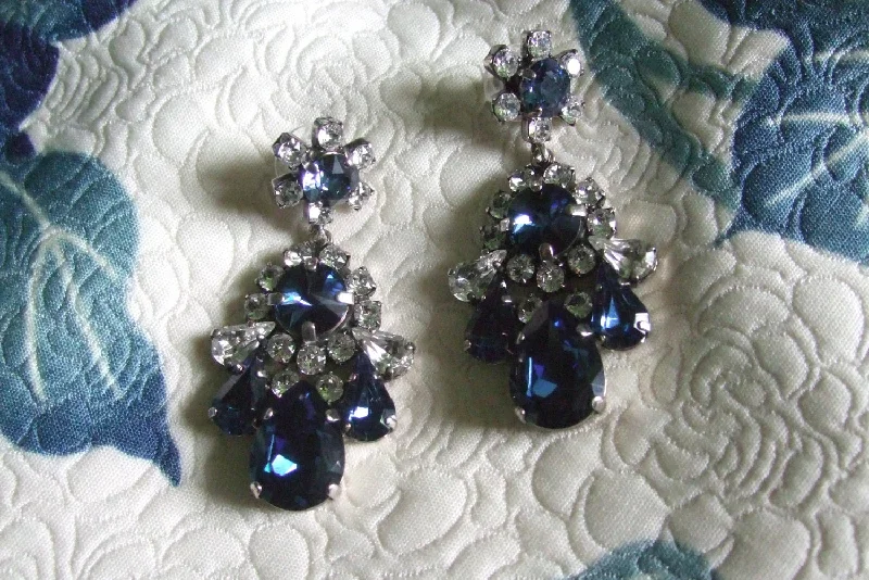 Ladies Earrings with Blue Jeremejevite-Sapphire Earrings Blue Crystal Statement Chandelier Pierced