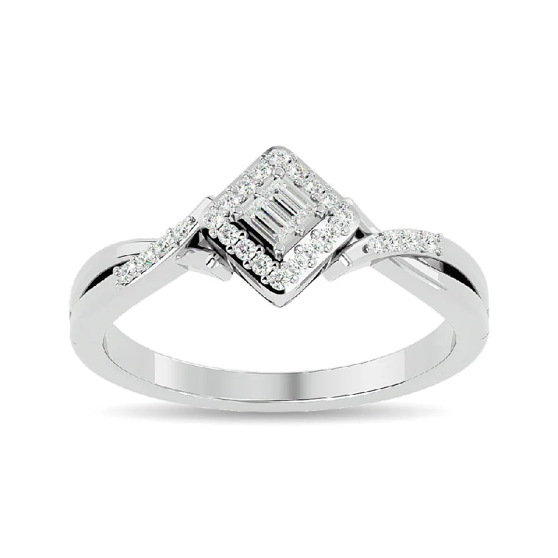 Ladies Rings with Sea Beryl-10K White Gold Diamond 1/6 CTW Promise Ring