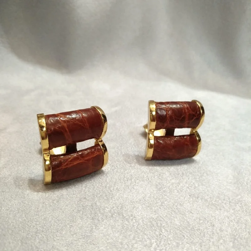 Ladies Earrings with Green Uvarovite-Loewe Brown leather earrings croc effect