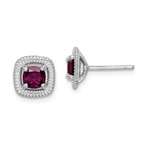 Ladies Earrings for Bride Spark-Sterling Silver Rhodolite Garnet Square Earrings