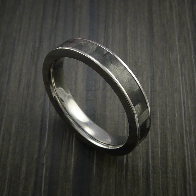 Ladies Engagement Rings Open Glow-Titanium Ring with Carbon Fiber Inlay Custom Made Wedding Band