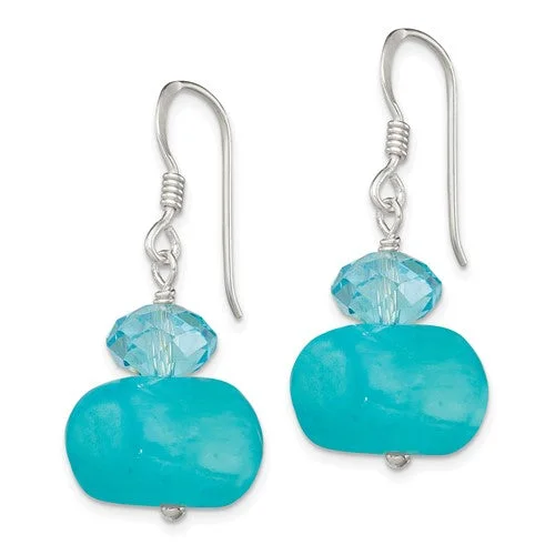 Ladies Earrings Luxe Glow-Sterling Silver Aquamarine Colored Crystal and Blue Jade Earrings