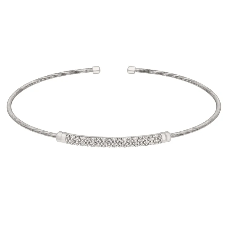 Ladies fairy sprinkle bracelets -Rhodium Finish Sterling Silver Cable Cuff Bracelet with Three Rows of Simulated Diamond Birth Gems - April