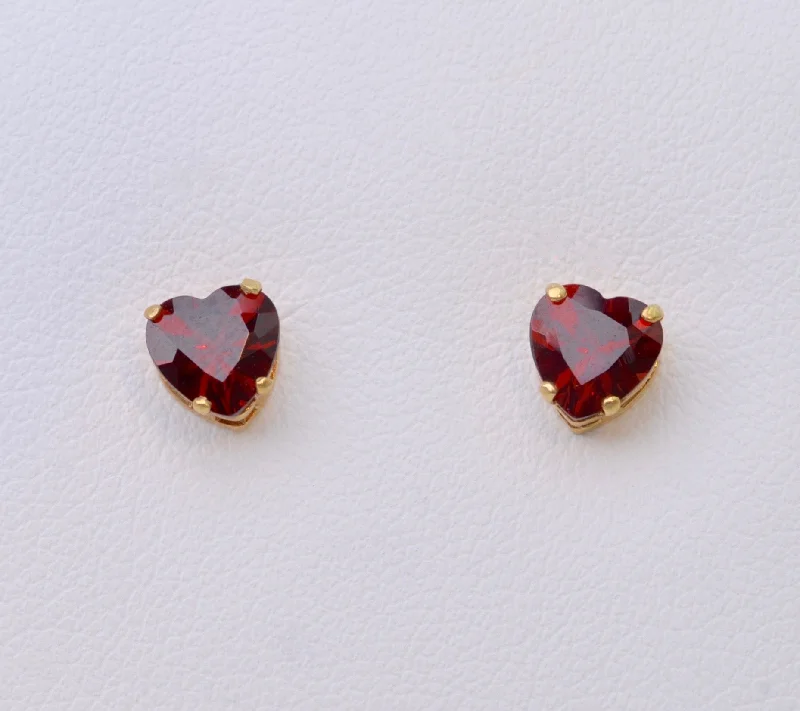 Ladies Earrings with Cream Howlite-Heart-Shaped Garnet Earrings in 14K Yellow Gold