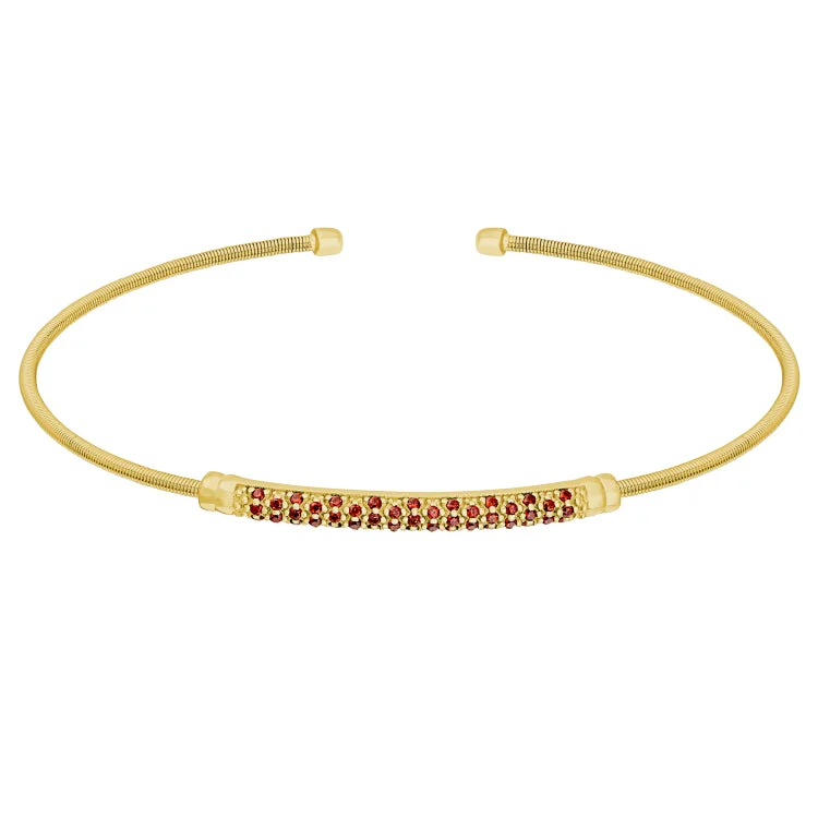 Ladies cosmic vision bracelets -Gold Finish Sterling Silver Cable Cuff Bracelet with Three Rows of Simulated Garnet Birth Gems - January