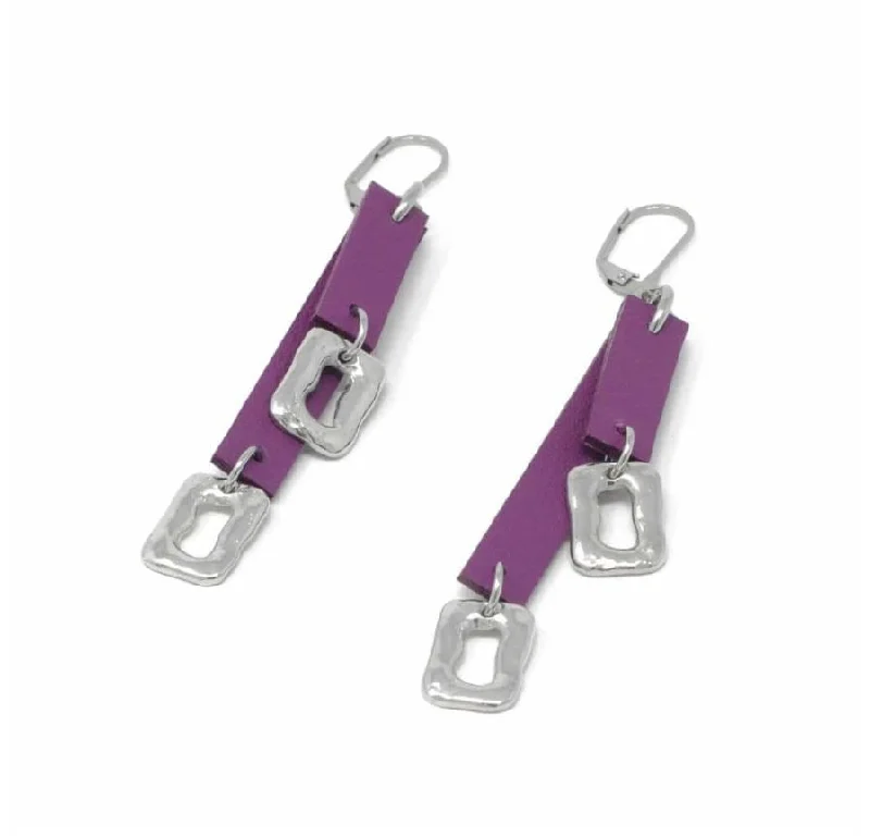 Ladies Earrings with Flame Spark-Sobo Double Grape Leather and Small Ring Feature Earrings