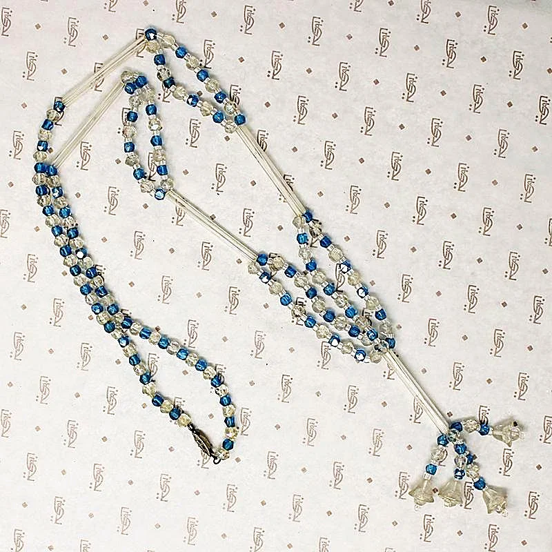 Light touch necklaces -Flapper Blue & White Bead Sautoir Necklace