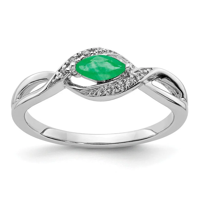 Ladies Rings with Warm Opal-14k White Gold Diamond & Genuine Marquise Emerald Ring