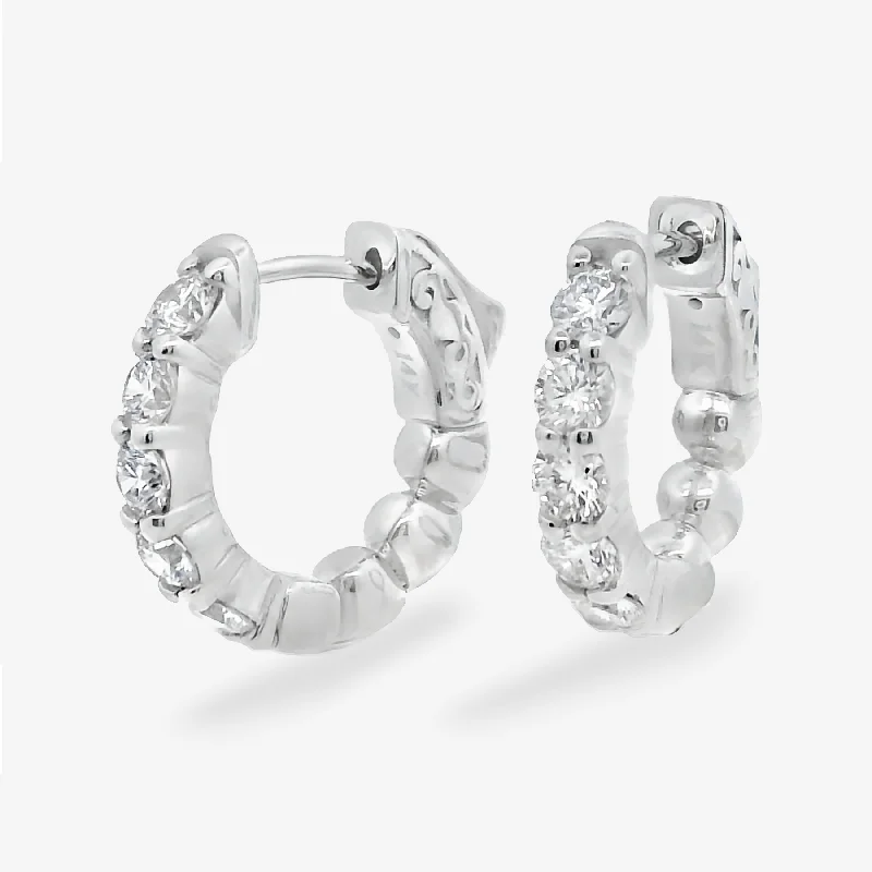 Ladies Earrings for Casual Shine-10 Prong Set 1.00CT Diamond Huggie Earrings