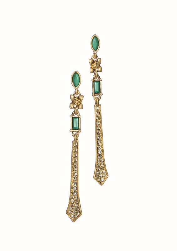 Ladies Earrings with Tree Glow-Hot Tomato Lady Jane Drop  Earrings in Worn Gold/Emerald