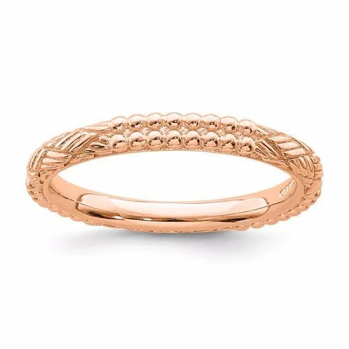 Ladies Rings for Travel Glow-Rose Gold Sterling Silver Stackable Expressions Patterned Ring