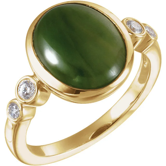 14k Yellow Gold Nephrite Jade & Diamond Accented Ring