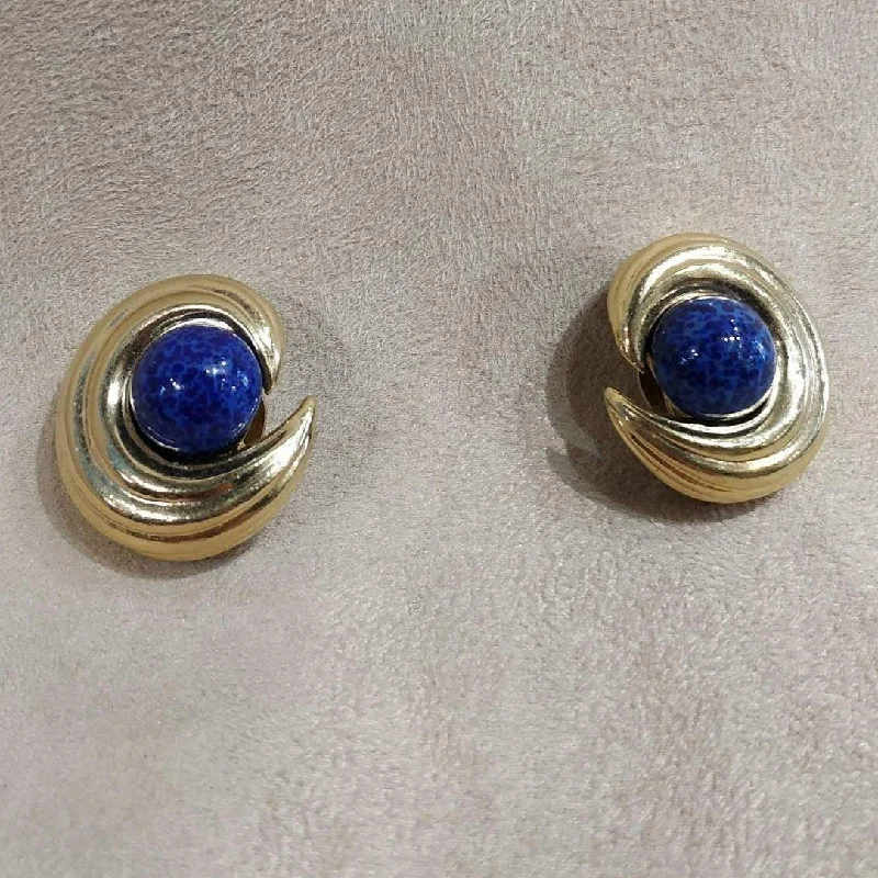 Ladies Earrings with Hex Glow-Ciner Gold / Lapis blue vintage clip on earrings