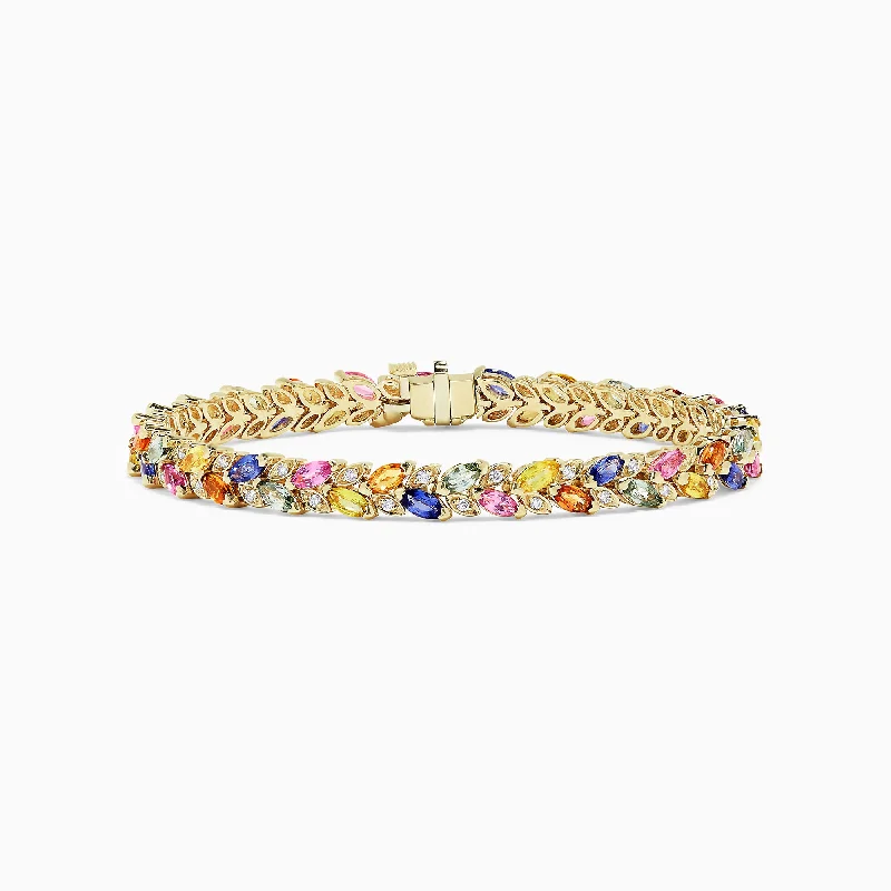 Ladies birthstone flash bracelets -Watercolors 14K Gold Multi Sapphire & Diamond Bracelet, 11.09 TCW