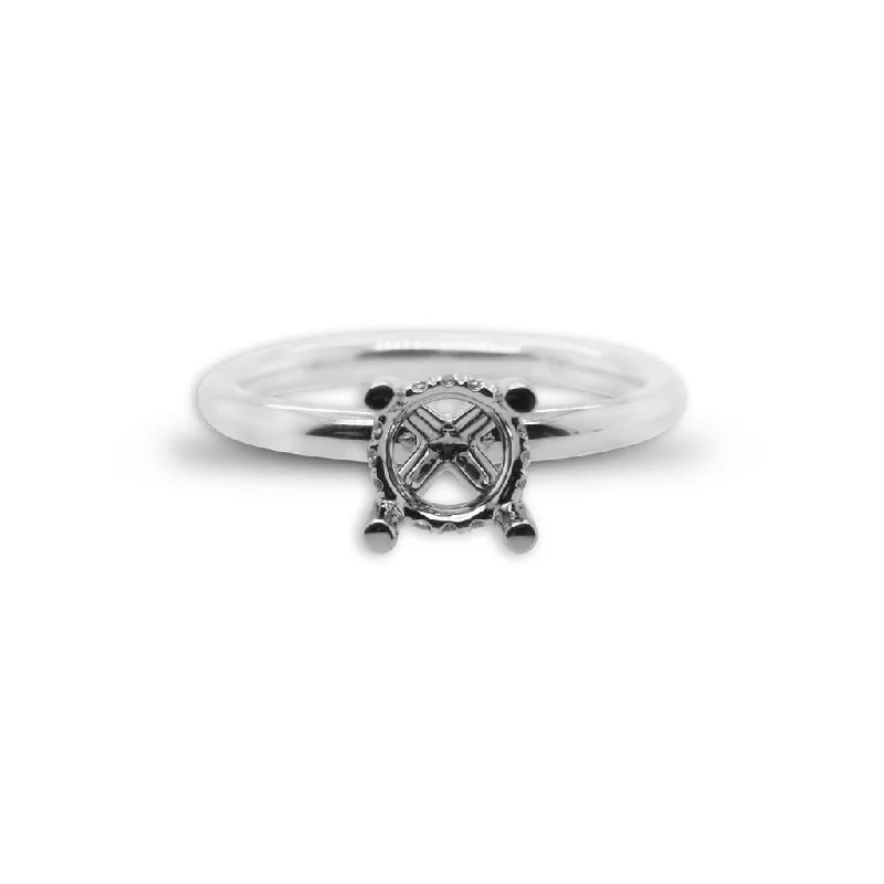 Ladies Engagement Rings with Cassiterite Spark-14k White Gold Solitaire Mounting With Hidden Halo Engagement Ring