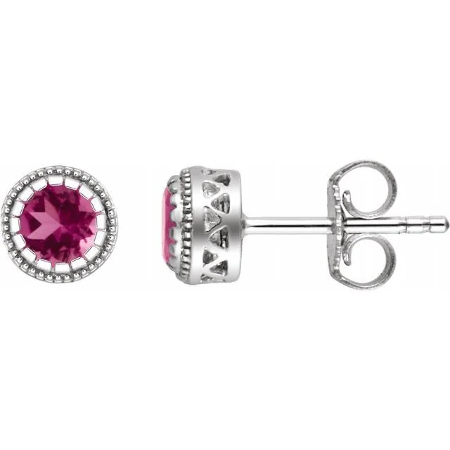 Ladies Earrings with Cyan Richterite-14k White Gold Genuine Pink Tourmaline "October" Birthstone Earrings