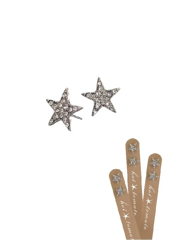 Ladies Earrings for Bride Spark-Hot Tomato Crystal Star Stud Earrings - Silver or Gold Finish