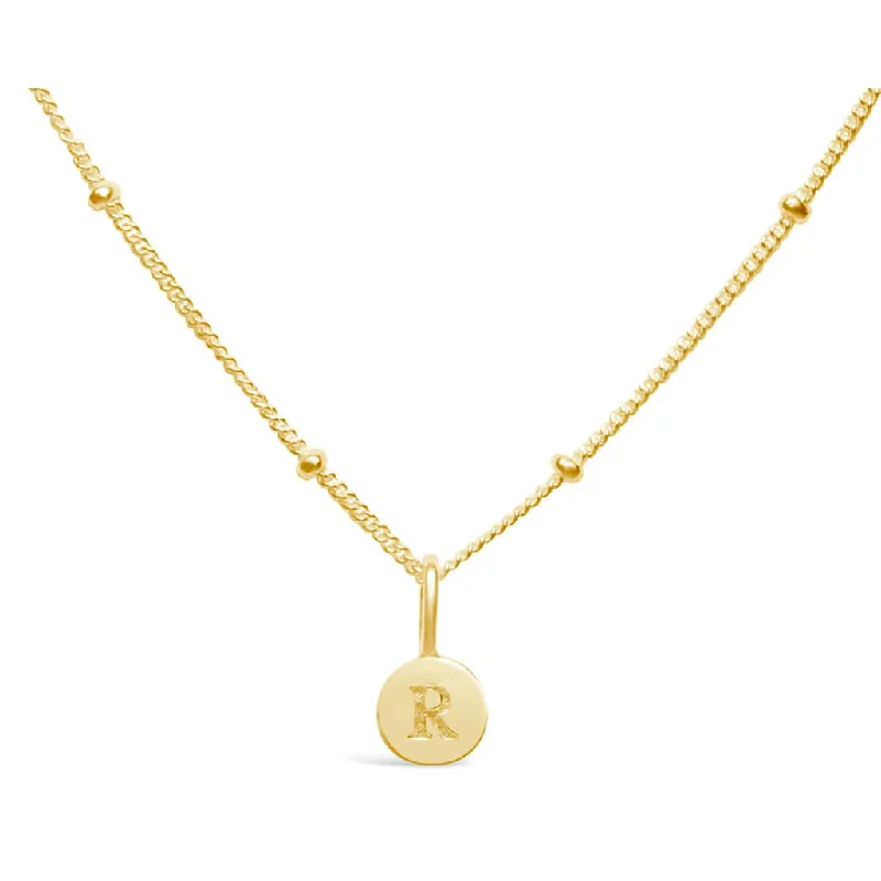 Lush emerald necklaces -Stia : Love Letter "R" Mini Disk Necklace in Gold