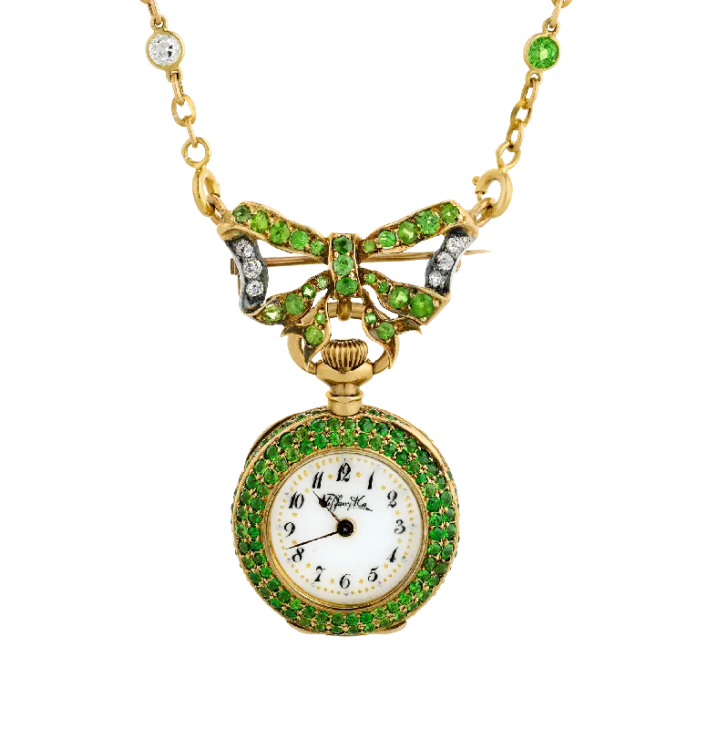 Rosy gold necklaces -Tiffany & Co. Demantoid Garnet Watch Necklace, 14.24 carats