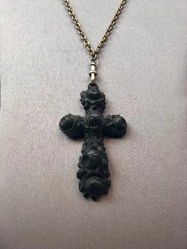 Zirconia spark necklaces -Estate Collection - Necklace - Black Cross Pendant on Long Chain