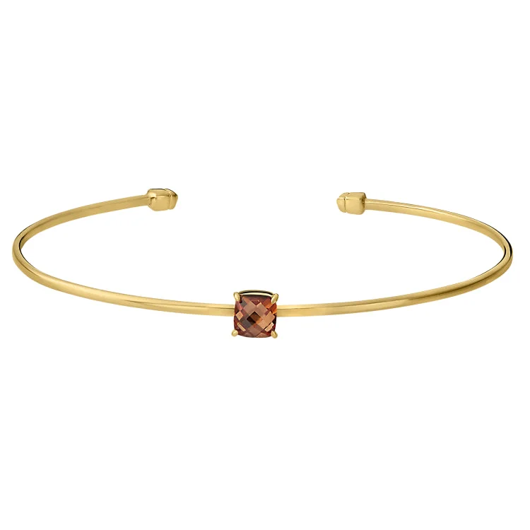 Ladies clustered gem bracelets -Gold Finish Sterling Silver Pliable Cuff Bracelet with Faceted Cushion Cut Simulated Citrine Birth Gem - November