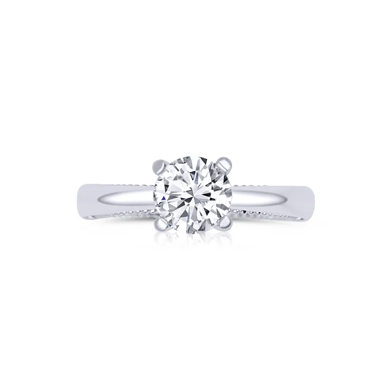 Ladies Engagement Rings Heart Shine-18K White Gold Round 1.20 Carat Diamond Engagement Ring with 0.06ctw Diamond Accents