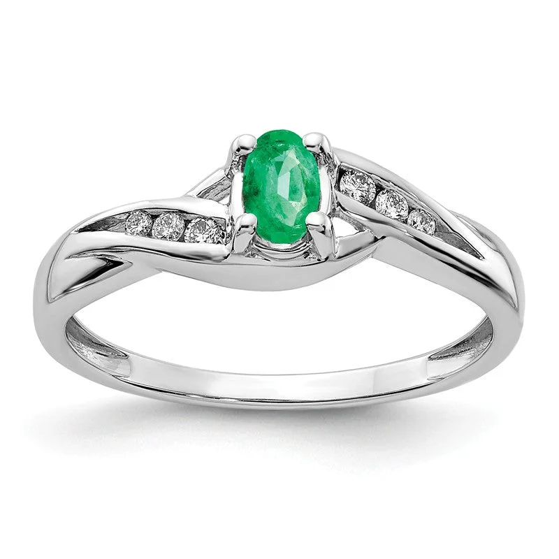 Ladies Rings Stackable Spark-14k White Gold Oval Genuine Emerald Diamond Ring