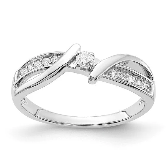 Ladies Rings for Holiday Glow-Sterling Silver Fancy Criss Cross Diamond Ring