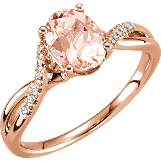 Ladies Rings with Pink Tugtupite-14k Gold Oval Morganite & .06 CTW Diamond Twist Band Ring