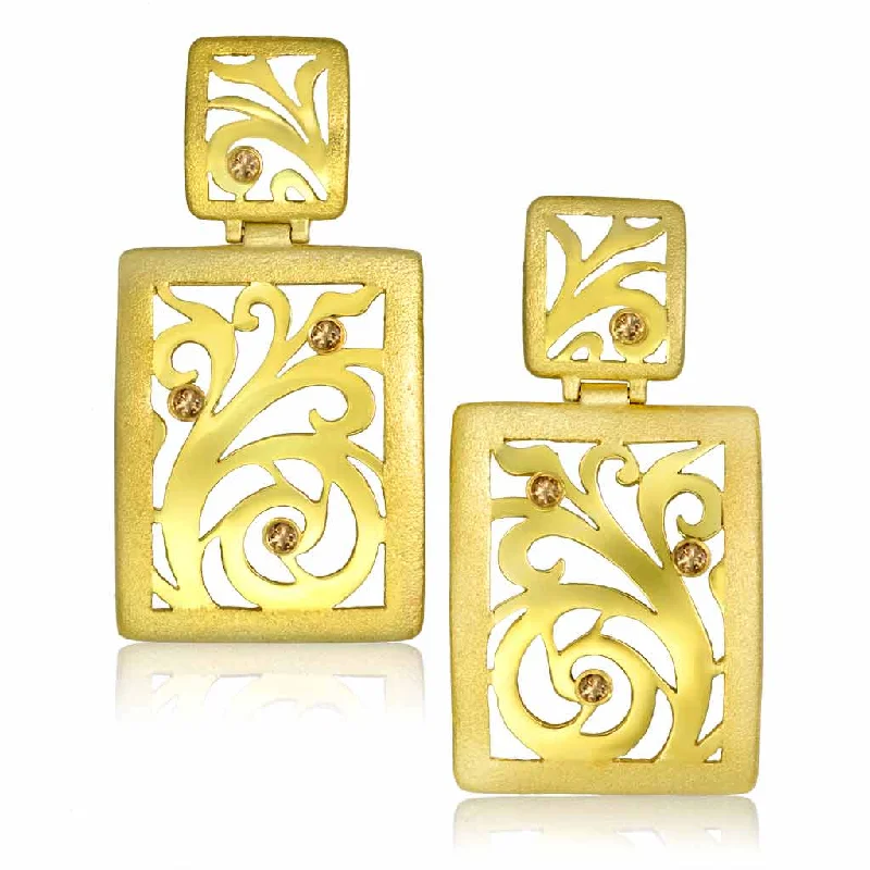 Ladies Earrings with Cross Spark-Gold Ornament Contrast Texture Drop Earrings & Diamonds