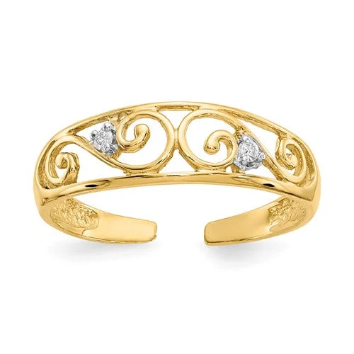 Ladies Rings Bright Shine-14k Yellow Gold .02ct Diamond Scroll Toe Ring