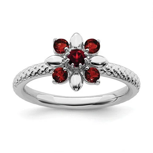 Ladies Rings with Pure Danburite-Sterling Silver Stackable Expressions Garnet Flower Ring