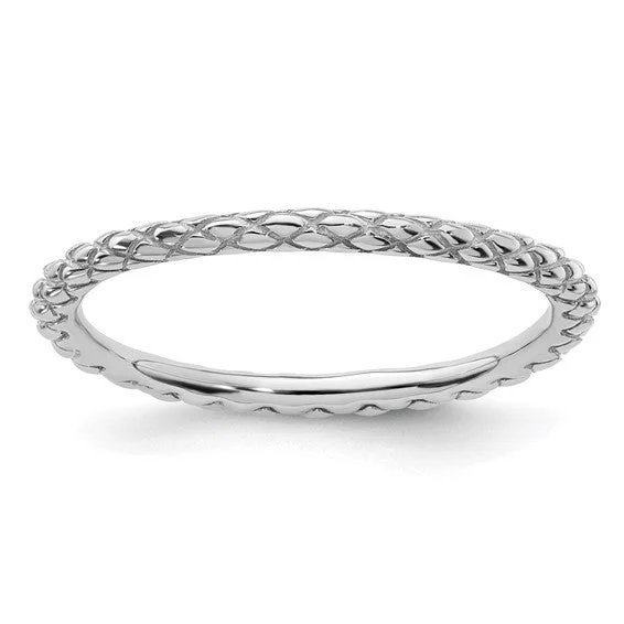 Ladies Rings Matte Shine-Sterling Silver Stackable Expressions Criss Cross Pattern Ring