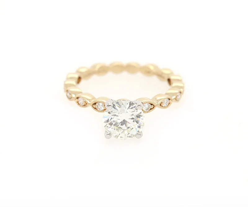 Ladies Engagement Rings Unique Glow-Gabriel & Co. 1.38ctw Round Diamond Two Tone Milgrain Engagement Ring in 14K