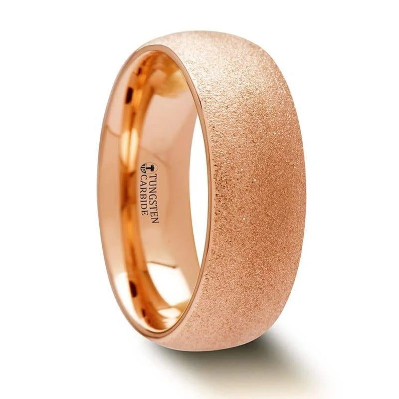 Ladies Rings with Red Spinel-Thorsten EMBER Domed Tungsten Carbide Ring with Rose Gold Plating and Sandblasted Crystalline Finish - 2mm - 8mm