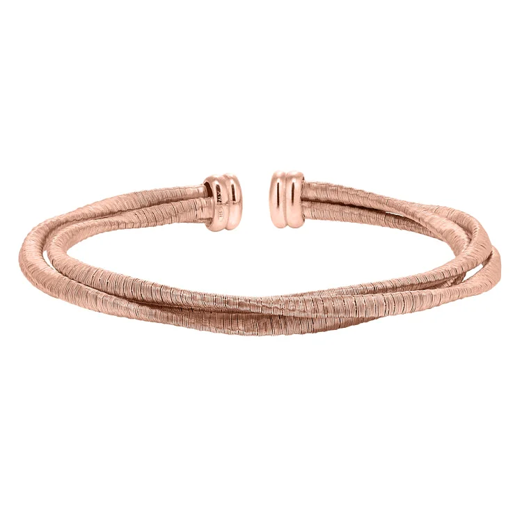 Ladies exotic eastern bracelets -Rose Gold Finish Sterling Silver Loosely Twisted Three Cable Cuff Bracelet