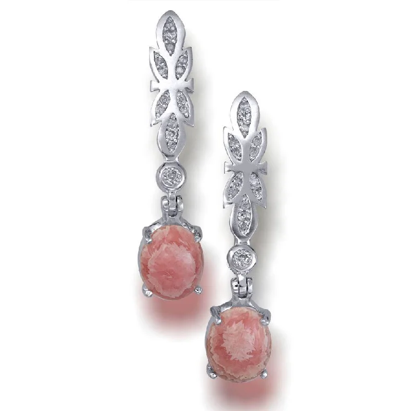 Ladies Earrings with Sea Aquamarine-Gold Cocktail Earrings With Rhodochrosite & Diamonds