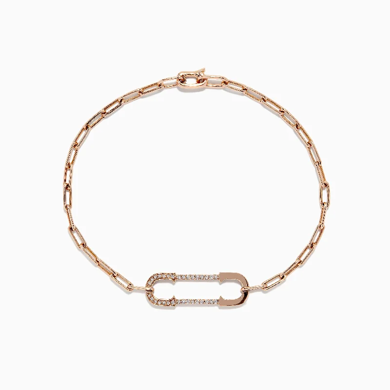 Ladies weathered patina bracelets -Novelty 14K Rose Gold Diamond Paperclip Bracelet, 0.13 TCW