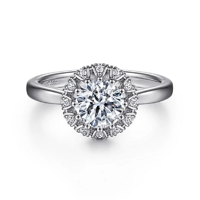 Ladies Engagement Rings with Sphalerite Shine-Gabriel & Co Addie - 14K White Gold Round Halo Diamond Engagement Ring