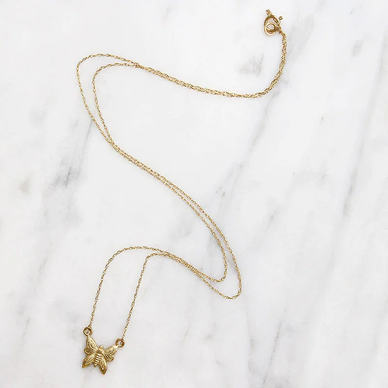 Vintage grace necklaces -Light 14k Gold Butterfly Charm Necklace