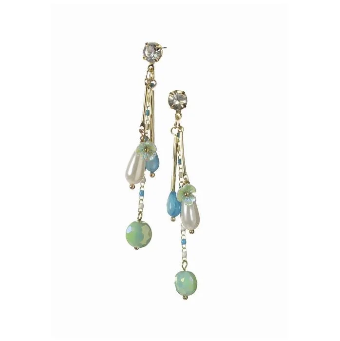 Ladies Earrings Soft Glow-Hot Tomato Fabulous Faye Drop Earrings - Aqua /Pearl /Turquoise