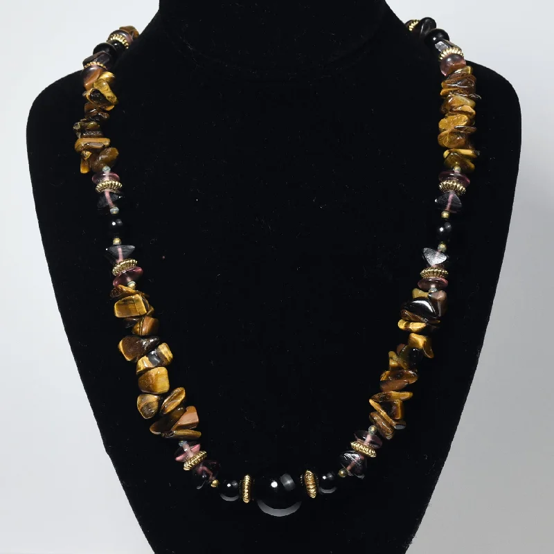 Vivid bead necklaces -HEAVY Tiger's Eye and Black Onyx Beaded Necklace