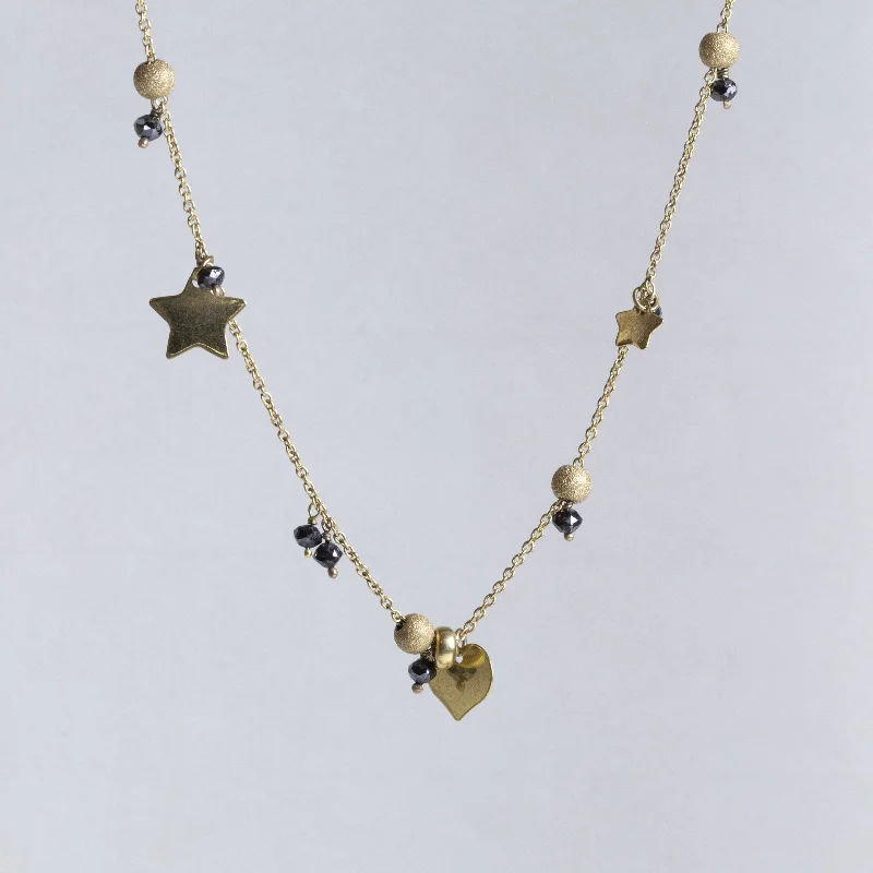 Astral gleam necklaces -Vintage 22ct Gold Planet Necklace with Black Diamond Beads